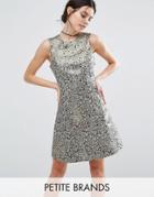 Vero Moda Petite Feather Jacquard Skater Dress - Gold