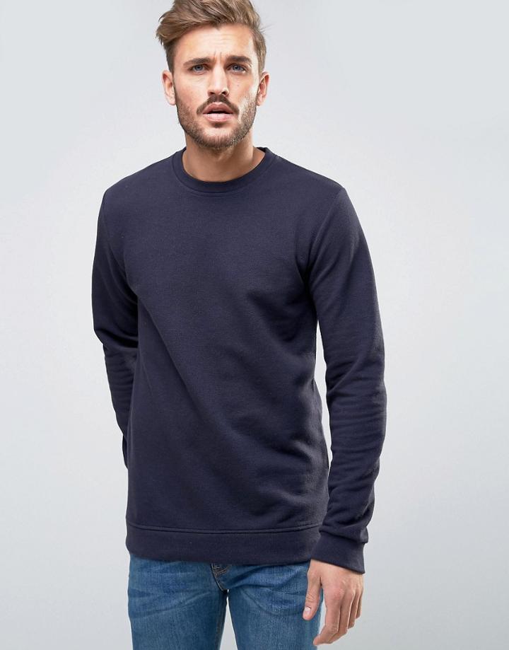 Only & Sons Waffle Sweatshirt In Navy - Navy