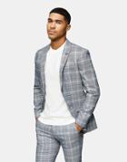 Topman Skinny Single Breasted Suit Jacket In Gray Check-neutral