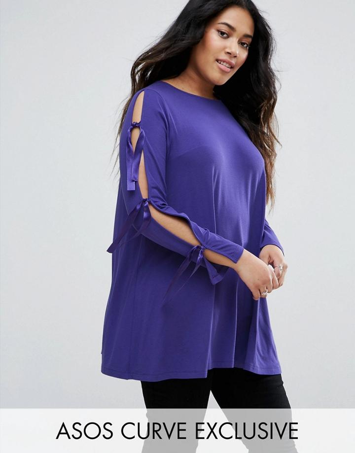 Asos Curve Tie Bow Sleeve Top - Purple