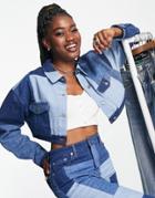 Na-kd Patchwork Cropped Denim Jacket In Blue - Part Of A Set