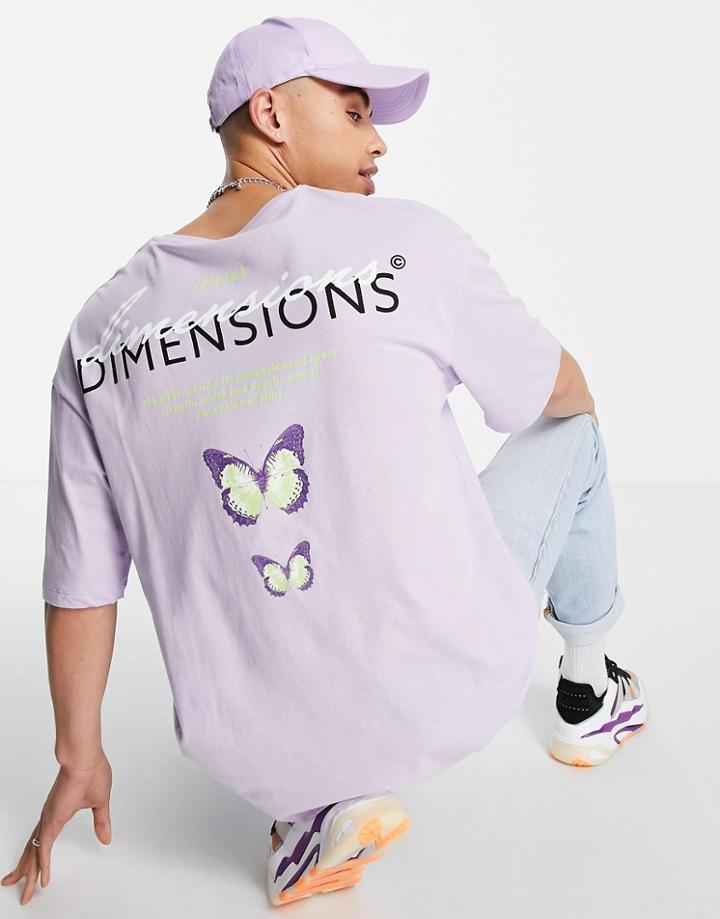 Jack & Jones Originals Oversized T-shirt With Dimensions Back Print In Lilac-black