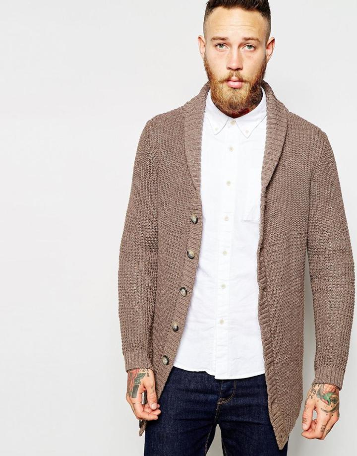 Asos Longline Shawl Neck Cardigan - Brown