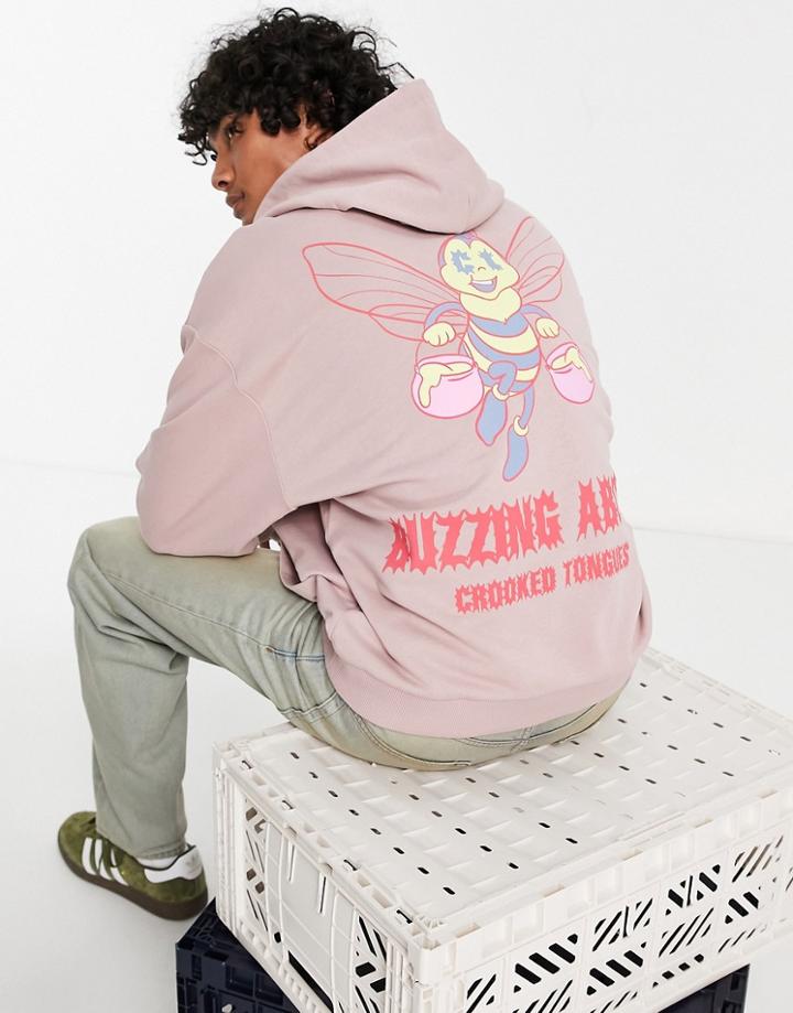 Crooked Tongues Hoodie With Buzzing About Bee Print In Purple