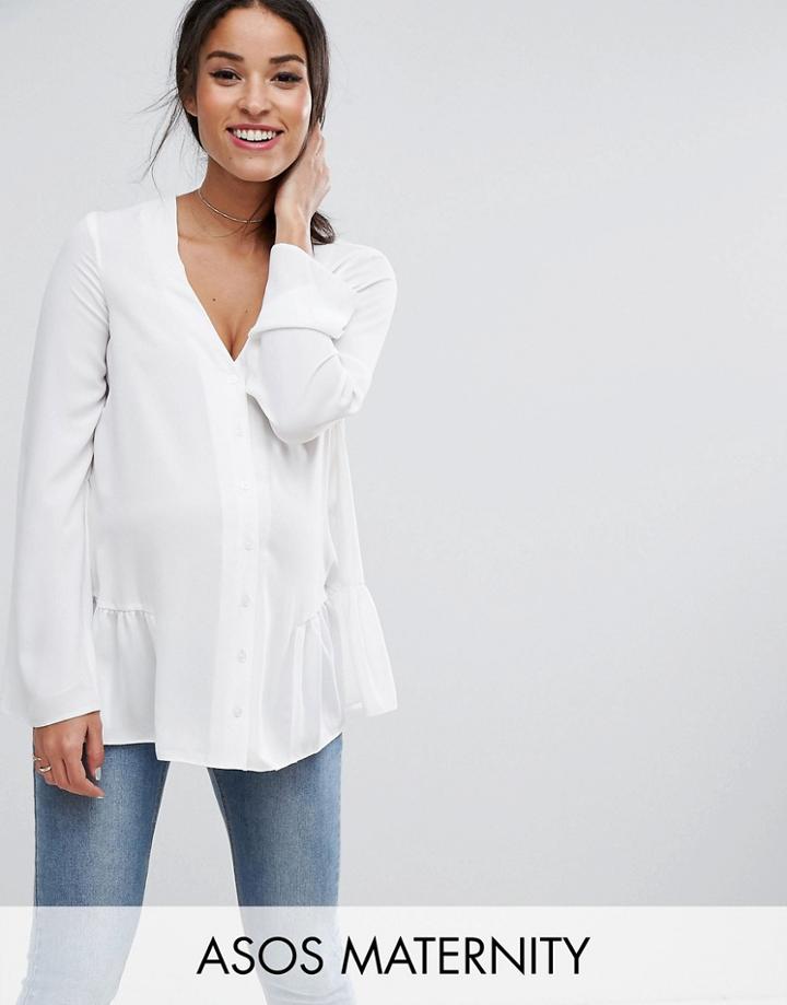 Asos Maternity Ruffle Hem Chuck On Blouse - White