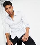 New Look Long Sleeve Slim Satin Shirt In Blue-blues