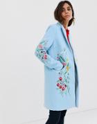 Y.a.s Floral Embroidered Tailored Coat - Blue