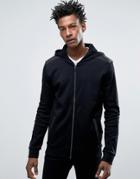 Hugo By Hugo Boss Dellagio Zipthru Hoodie Faux Leather Ruffle Shoulder - Black