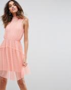 Asos Dobby Skater Mini Dress With Strap Back - Pink