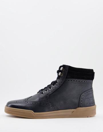 Original Penguin Lace Up Brogue Ankle Boots In Black Leather