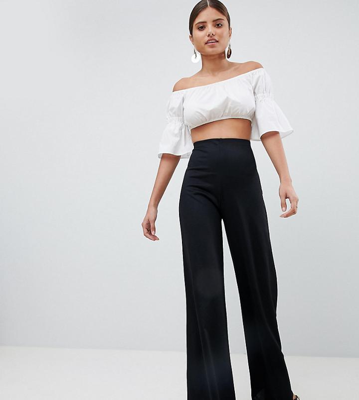 Prettylittlething Basic High Waisted Wide Leg Pants In Black - Black