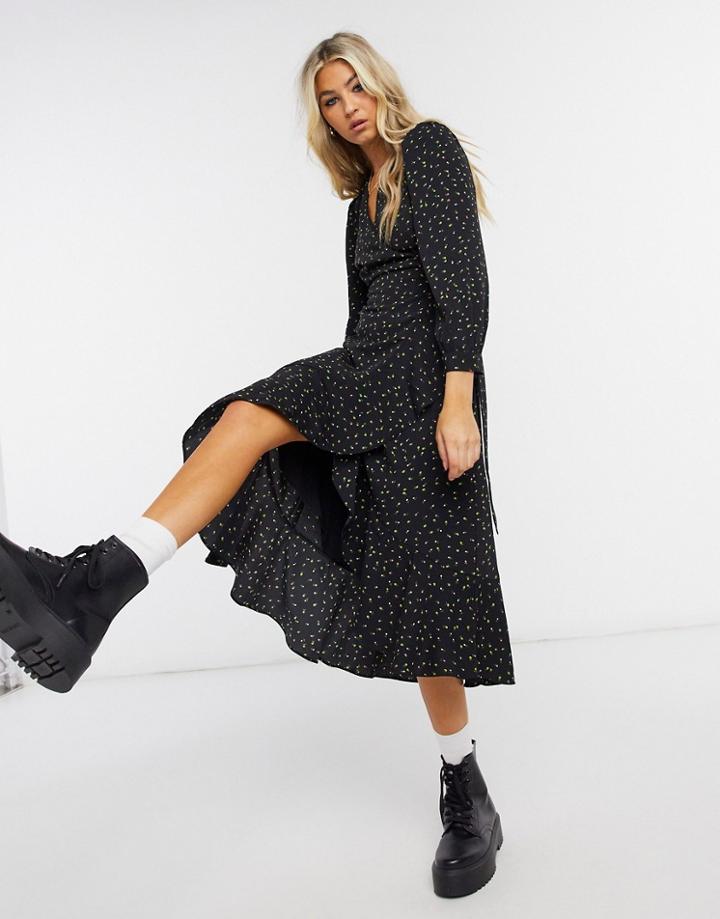 Whistles Bud Print Wrap Dress In Black