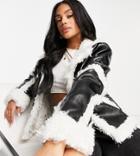 Missguided Faux Fur Trim Cropped Aviator Jacket In Black