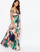 Forever Unique Sweetheart Maxi Dress With Could Shoulder - Floral Print