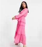 Y.a.s Petite Pleated Tiered Maxi Dress In Bright Pink