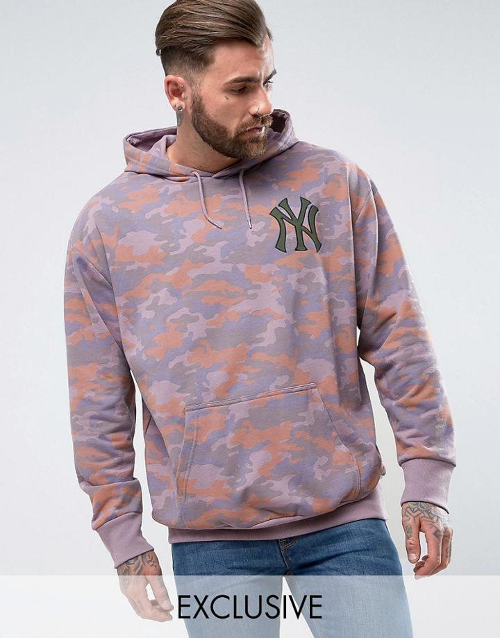 Majestic Oversized Yankees Hoodie In Camo Exclusive To Asos - Pink