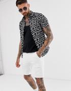 Asos Design Skinny Pineapple Print Shirt In Black