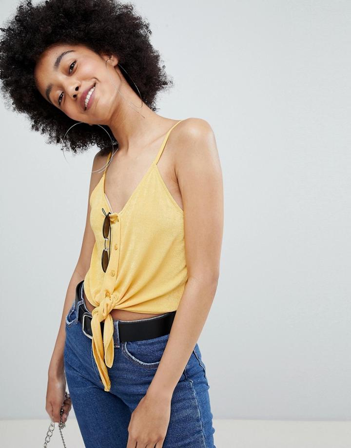 Bershka Tie Front Cami In Yellow - Yellow
