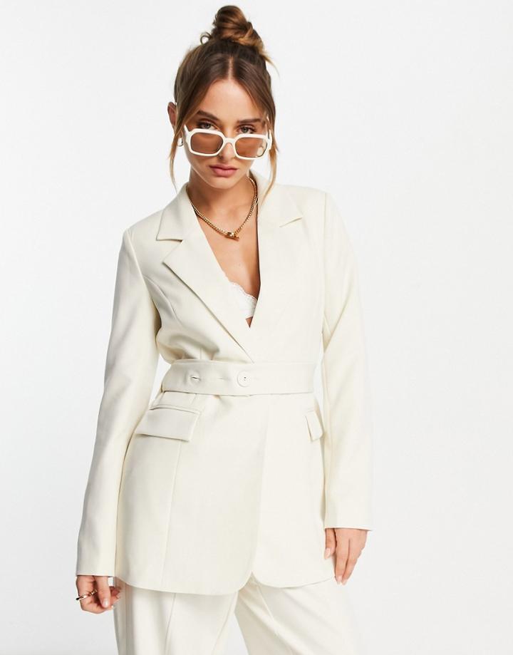 Vero Moda Aware Longline Cinched Waist Blazer In Cream - Part Of A Set-white