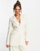 Vero Moda Aware Longline Cinched Waist Blazer In Cream - Part Of A Set-white