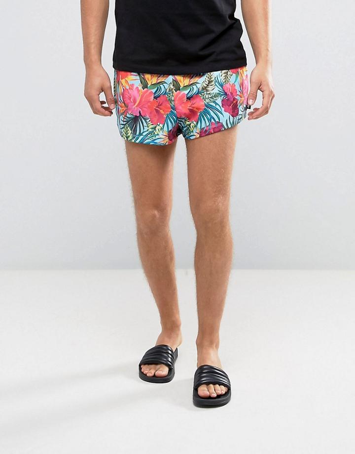 Jaded London Shorts In Hawaiian Print - Green