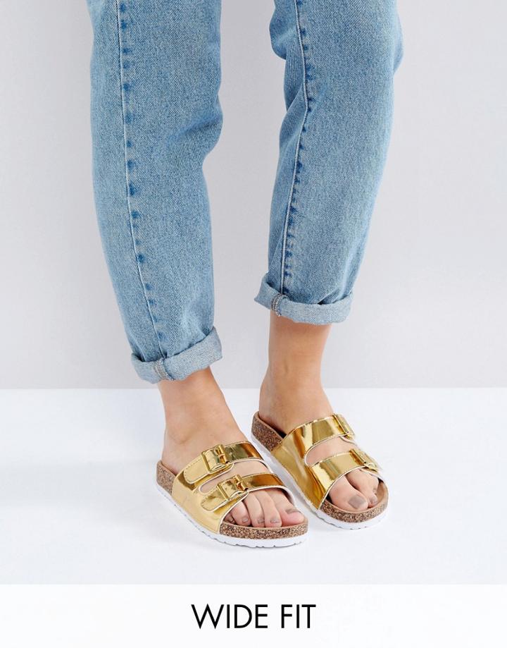 Park Lane Wide Fit Double Buckle Strap Slide - Gold