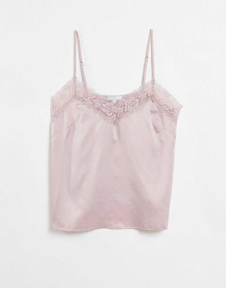 Loungeable Satin Lace Cami Top In Blush Pink