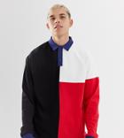 Collusion Cut And Sew Panel Rugby Shirt In Black - Black