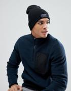 Abercrombie & Fitch Logo Label Turn Up Rib Beanie In Black - Black