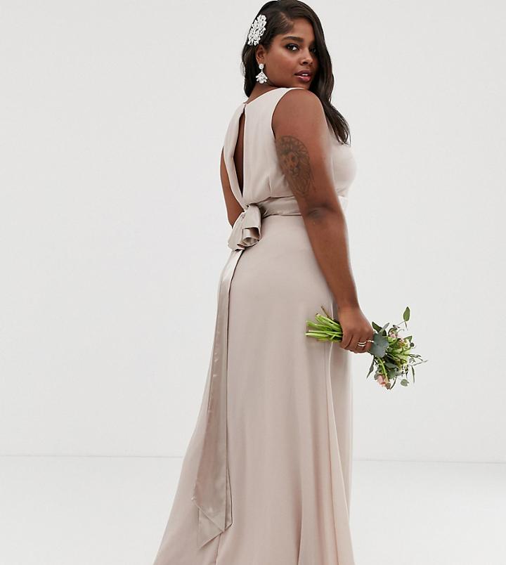 Tfnc Plus Bridesmaid Exclusive Sateen Bow Back Maxi In Pink