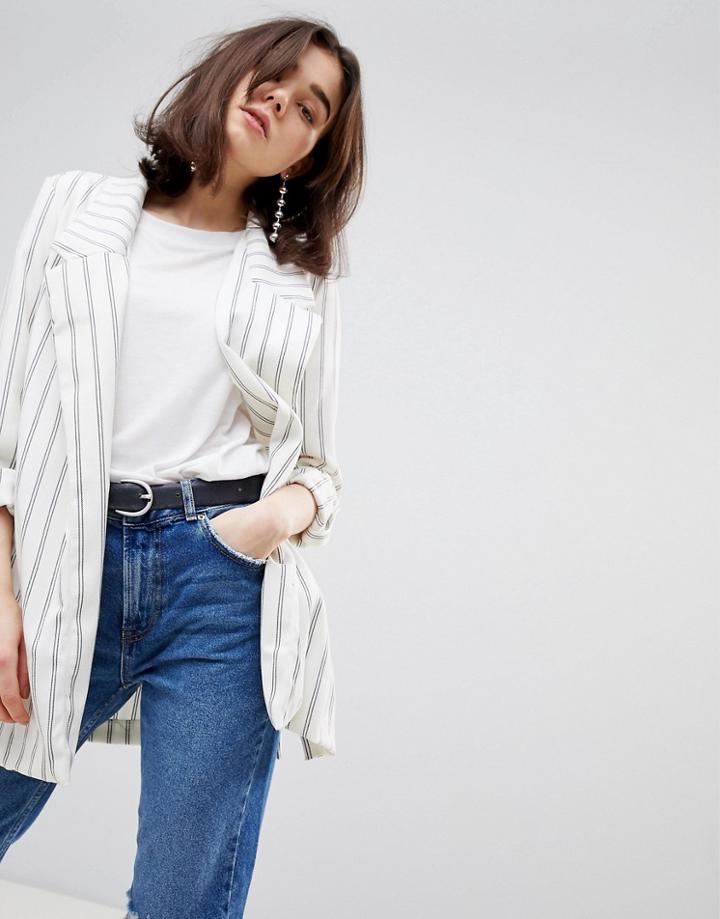 Stradivarius Pinstripe Soft Tailored Blazer - Cream
