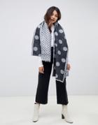 Miss Selfridge Oversized Knitted Scarf In Gray Polka Dot - Gray
