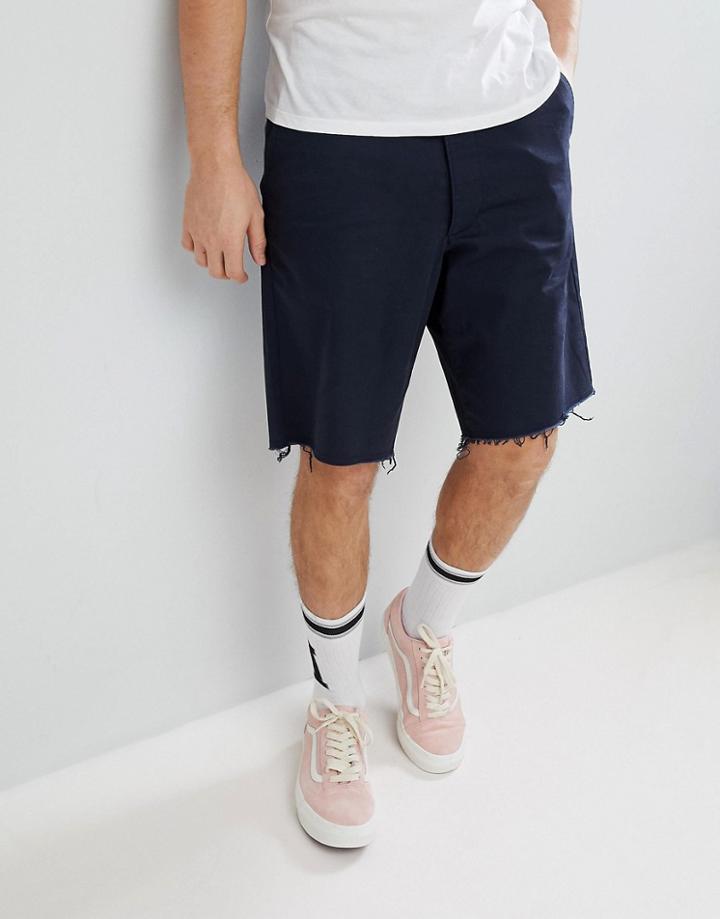 Asos Skater Shorts With Raw Edge In Navy - Navy