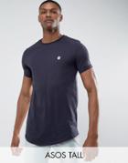 Le Breve Tall Logline Curved Hem Twill Shoulder T-shirt - Navy