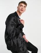 Asos Design Coordinating Smart Satin Bomber Jacket In Black
