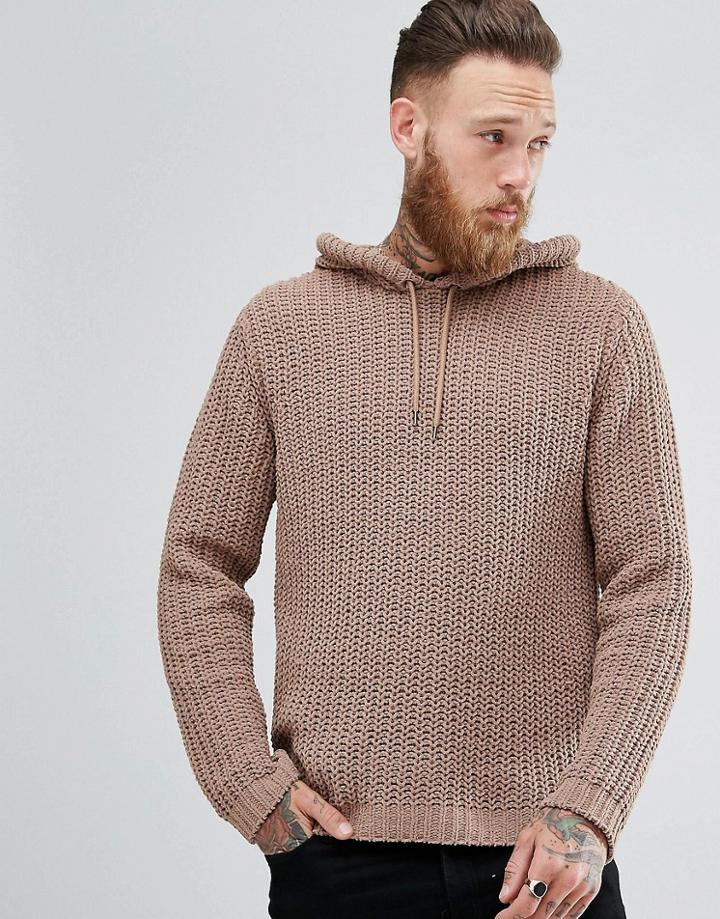 Asos Textured Chenille Hoodie In Sable - Beige