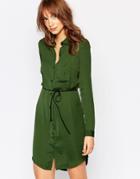 Vila Tie Waist Shirt Dress - Green
