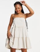 Asos Design Strappy Sundress With Tiered Frill Detail In Stone-white