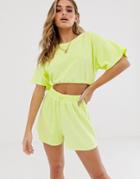 Asos Design Jersey Towelling Beach Crop Top With Bungee Ties In Washed Neon Two-piece-yellow