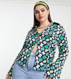 Collusion Plus Satin Fluted Sleeve Open Shirt In Floral Print - Part Of A Set-multi
