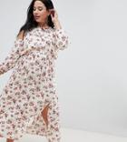 Nvme Floral Maxi Dress With Keyhole Back Detail - White