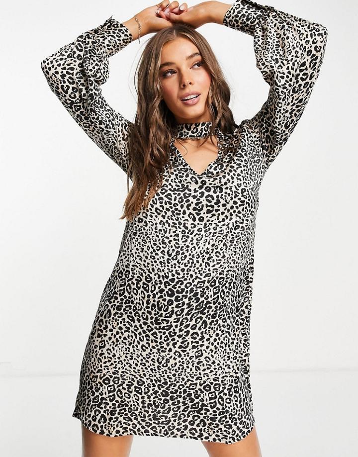 Lipsy Choker Neck Dress In Leopard-multi