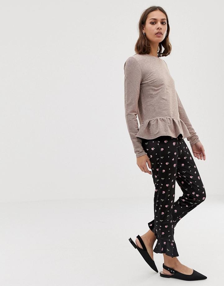 Asos Design Velvet Ruffle Skinny Pants In Ditsy Print - Multi