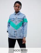 Asos Design Petite Denim Jacket With Chevron Color Block - Blue