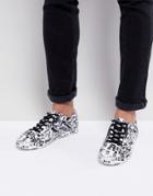 Asos Lace Up Sneakers With Graffiti Print - White
