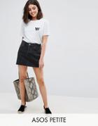 Asos Petite Denim Low Rise Skirt In Washed Black - Black