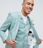 Asos Design Tall Wedding Super Skinny Suit Jacket In Sage Green Linen - Green