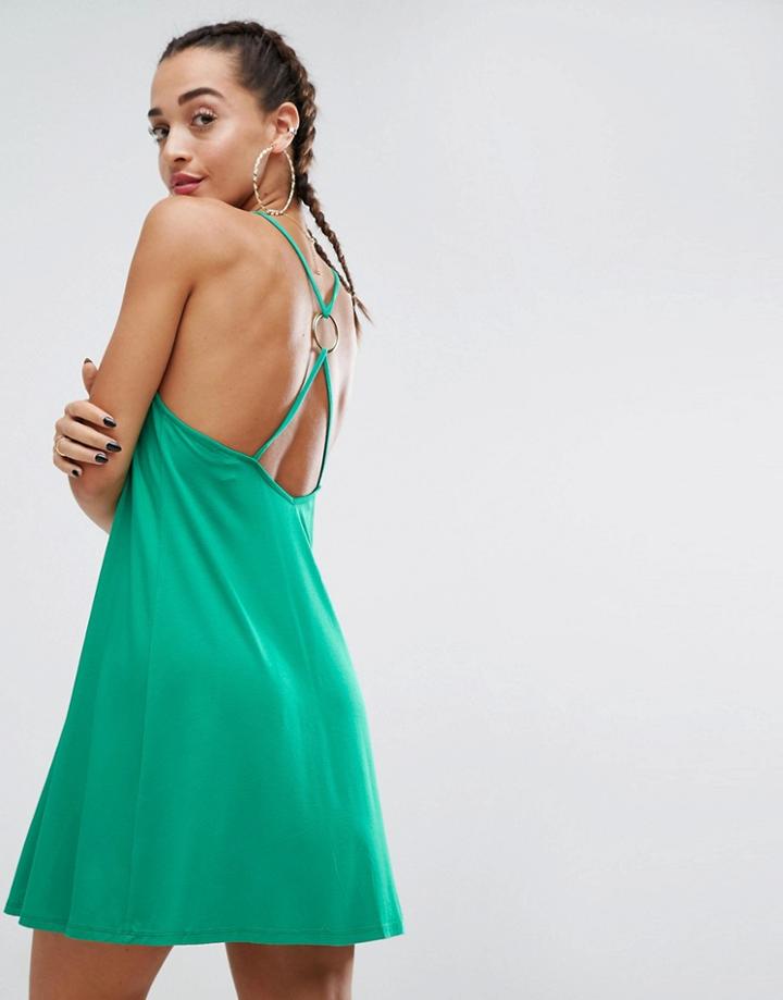 Asos Mini Swing Sundress With Ring Back Detail - Green