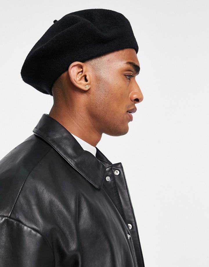 Asos Design Wool Beret In Black