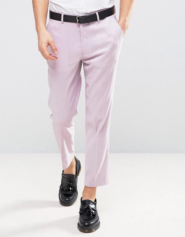Asos Skinny Cropped Pants In Linen Mix - Purple